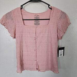 Art Class NWT Girls Large 10/12 Blush Pink Textured Blouse Short Sleeve Bow